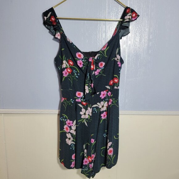 Adam Levine Medium Dark Green Bright Floral Flowy Lightweight Summer Romper - Picture 1 of 11